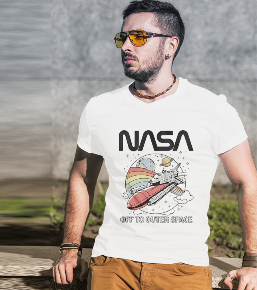 NASA Off To Outer Space Rainbow Planet Shuttle Adventure T-Shirt