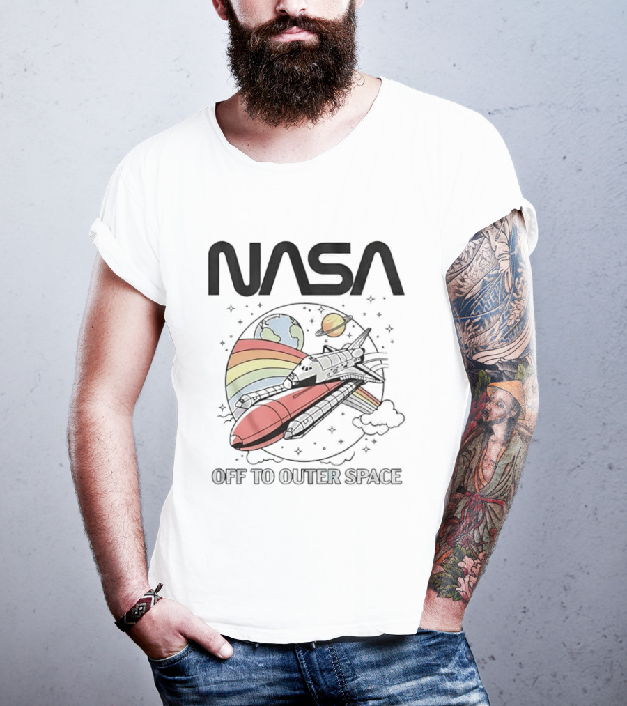 NASA Off To Outer Space Rainbow Planet Shuttle Adventure T-Shirt