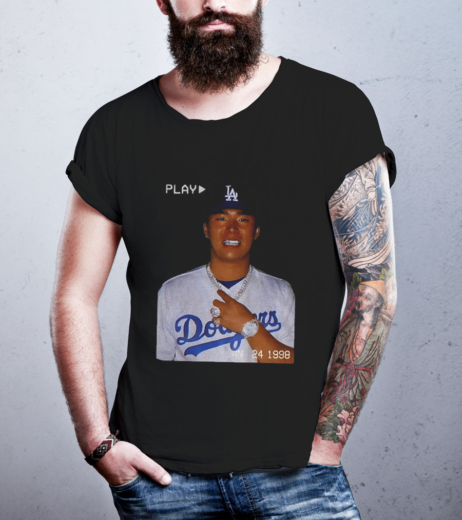 90s Yoshinobu Yamamoto Bootleg Rap Dodgers LA Jan 24 1998 T-Shirt