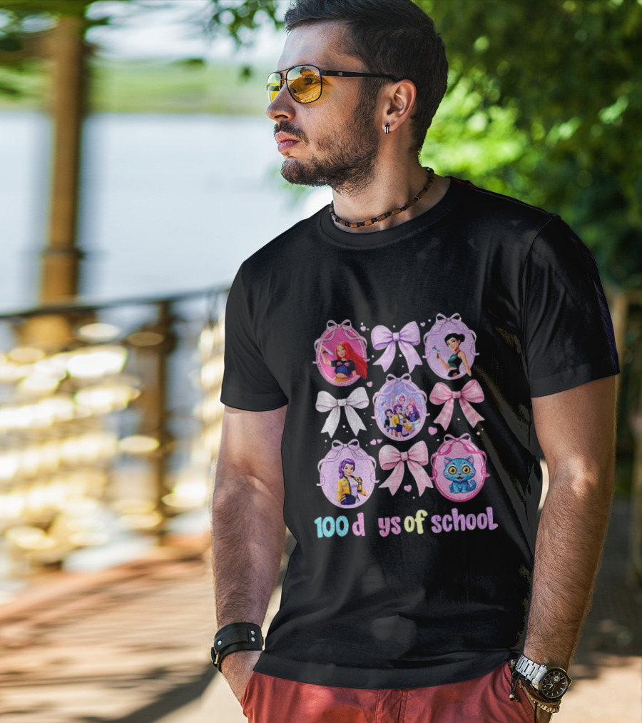 100 Days Of School Girls Bands Hunter Saja Bows And Characters T-Shirt