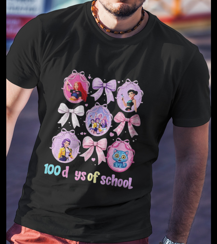 100 Days Of School Girls Bands Hunter Saja Bows And Characters T-Shirt