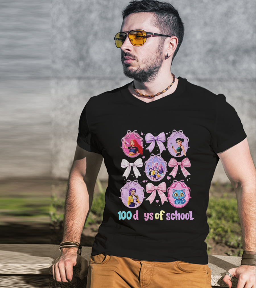 100 Days Of School Girls Bands Hunter Saja Bows And Characters T-Shirt