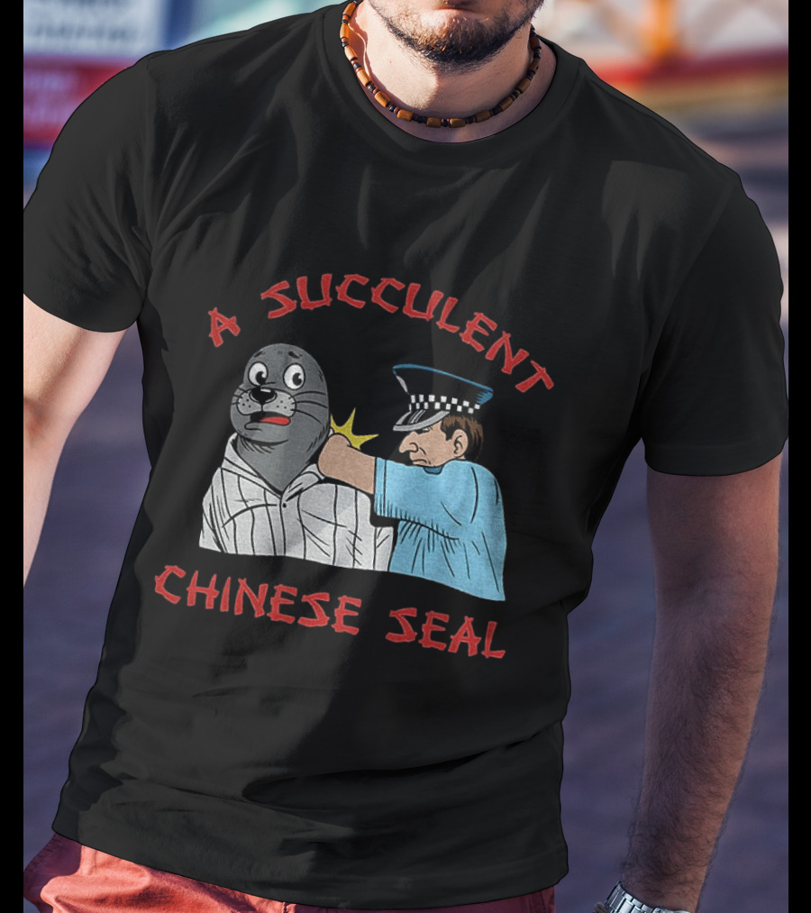 A Succulent Chinese Seal Cartoon Police Officer Humor T-Shirt