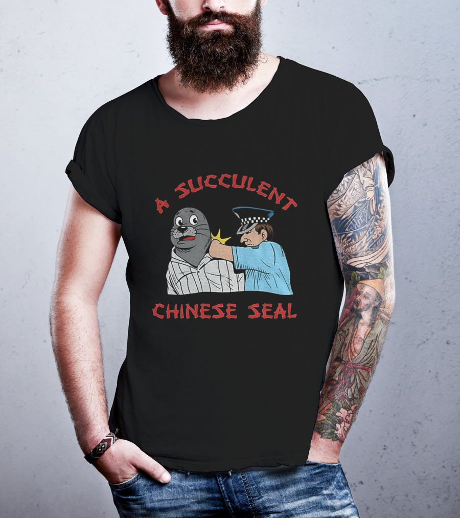 A Succulent Chinese Seal Cartoon Police Officer Humor T-Shirt
