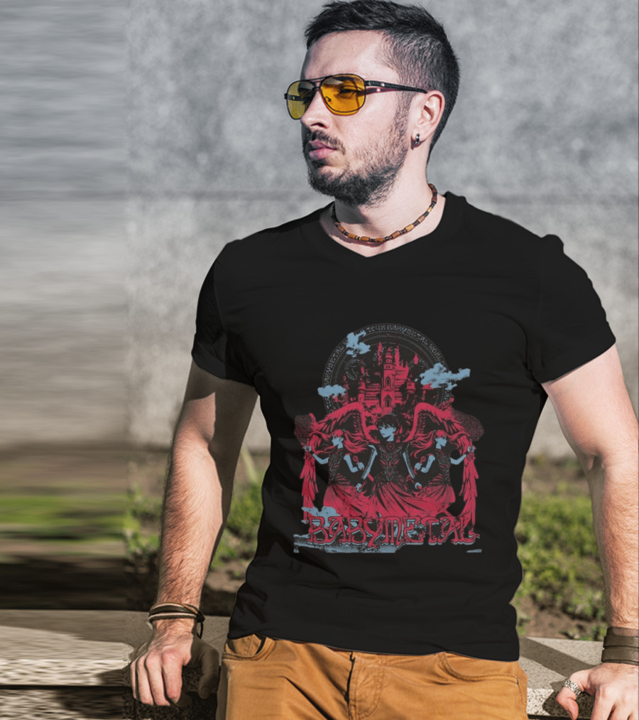 Babymetal Kingslayer Team Babymetal Corps Red Gothic Angels And Castle T-Shirt