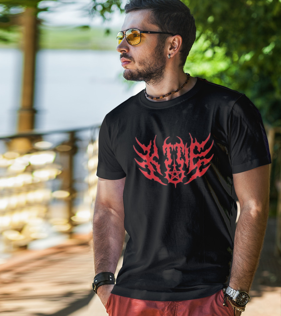 Kittie Red Flame Death Metal Pentagram T-Shirt