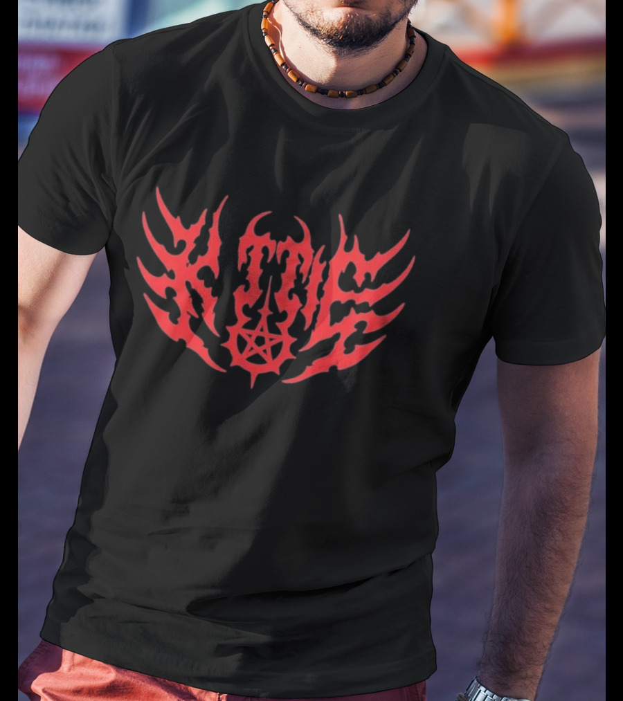 Kittie Red Flame Death Metal Pentagram T-Shirt