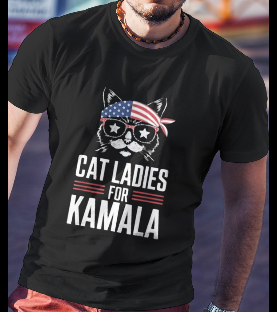 Cat Ladies For Kamala American Flag Cat 2024 President T-Shirt