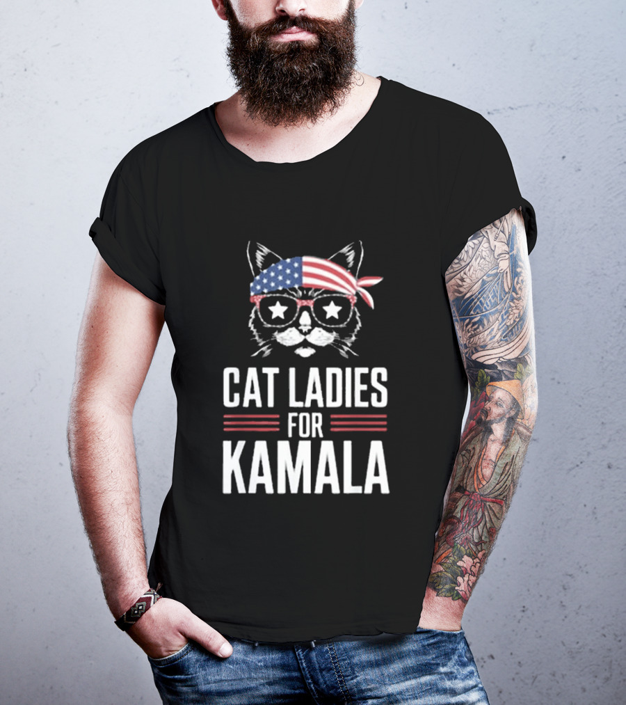 Cat Ladies For Kamala American Flag Cat 2024 President T-Shirt