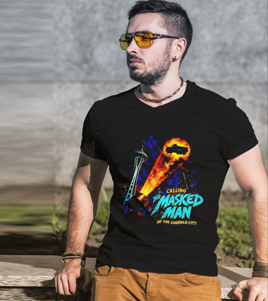 Calling The Masked Man Emerald City Space Needle T-Shirt