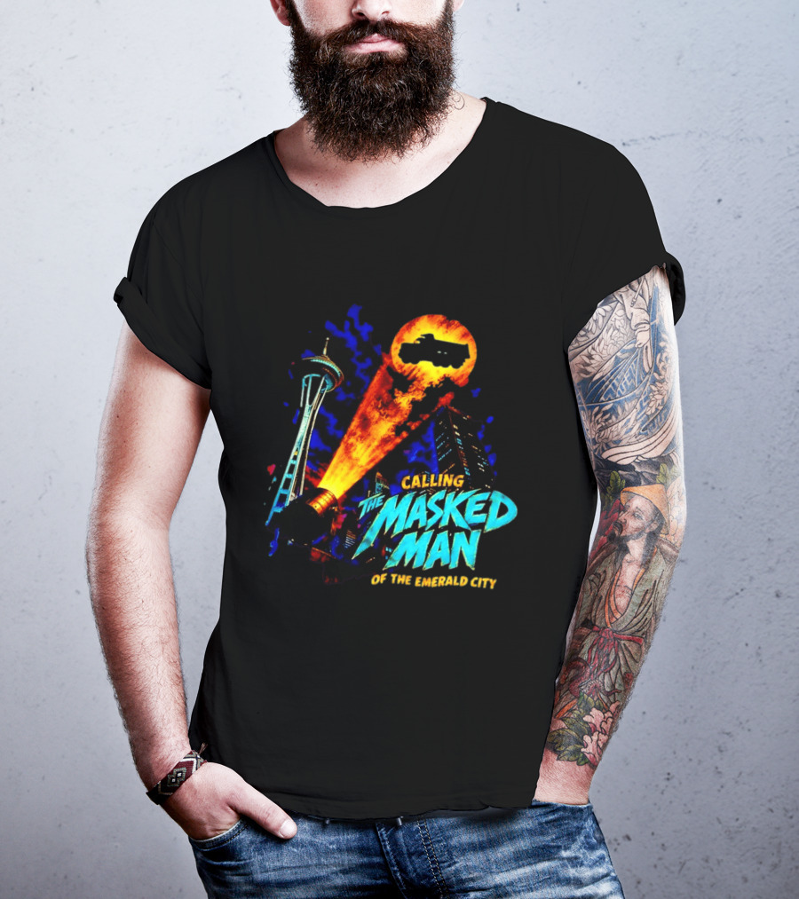 Calling The Masked Man Emerald City Space Needle T-Shirt
