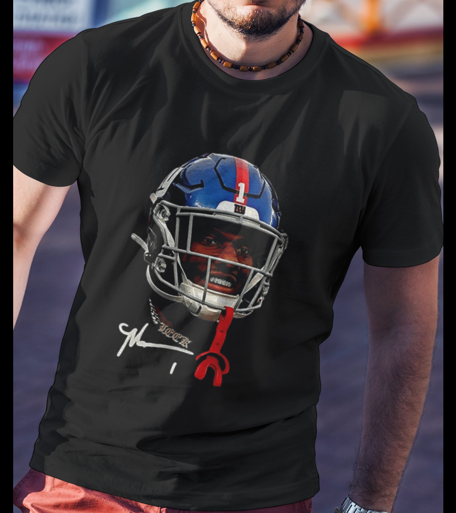 New York Giants Malik Nabers Helmet Big Head Signature T-Shirt