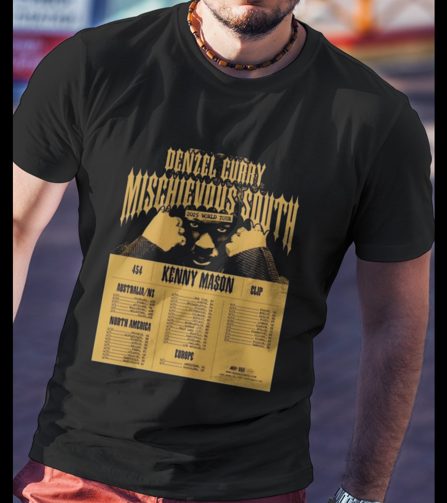 Denzel Curry Mischievous South 2025 World Tour Kenny Mason Clip 454 Australia North America Europe Dates T-Shirt