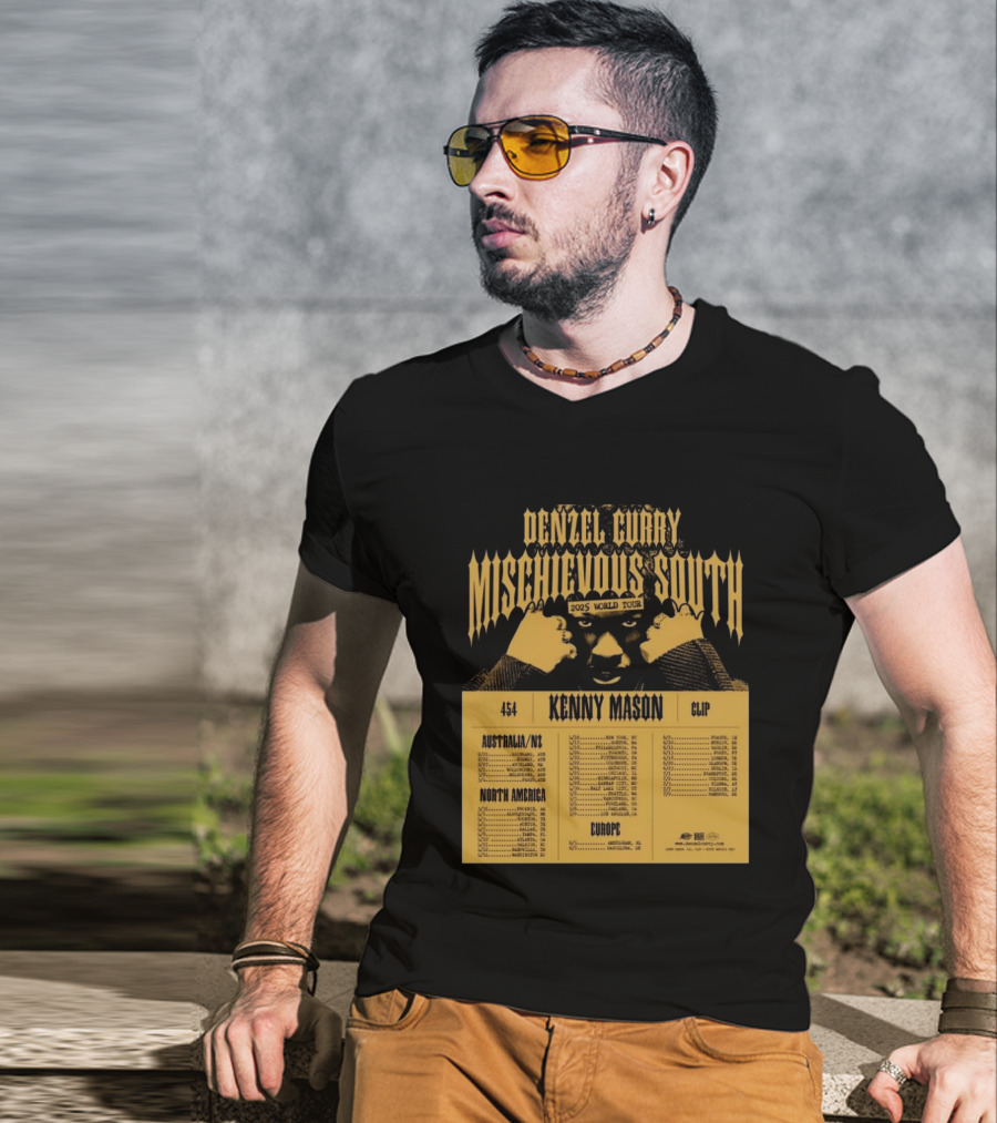 Denzel Curry Mischievous South 2025 World Tour Kenny Mason Clip 454 Australia North America Europe Dates T-Shirt