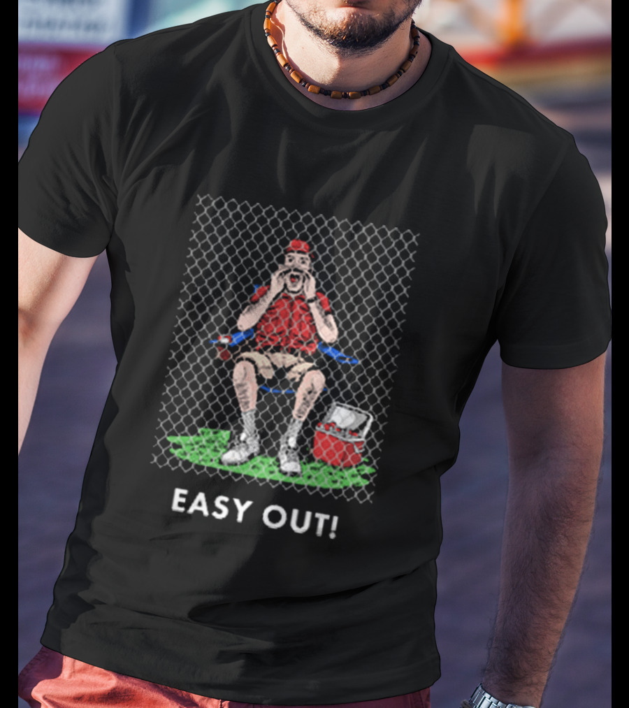 Easy Out Umpire Sitting Behind Chain Link Fence T-Shirt