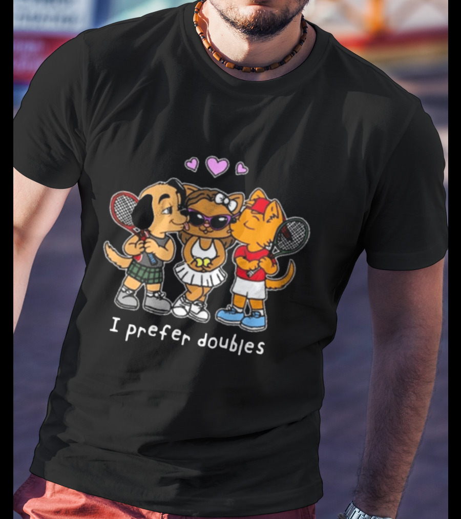 The Cinesthetic Challengers 2024 I Prefer Doubles Cute Tennis Cats And Dogs T-Shirt