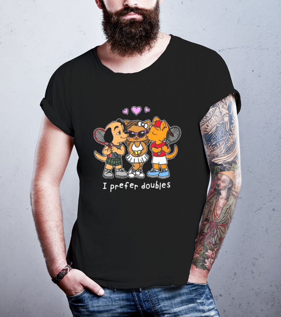 The Cinesthetic Challengers 2024 I Prefer Doubles Cute Tennis Cats And Dogs T-Shirt