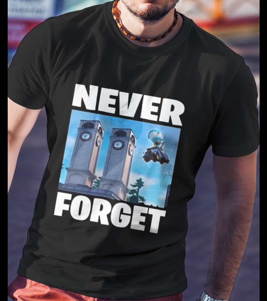 NEVER FORGET Twin Tilted Towers Fortnite Battle Bus T-Shirt