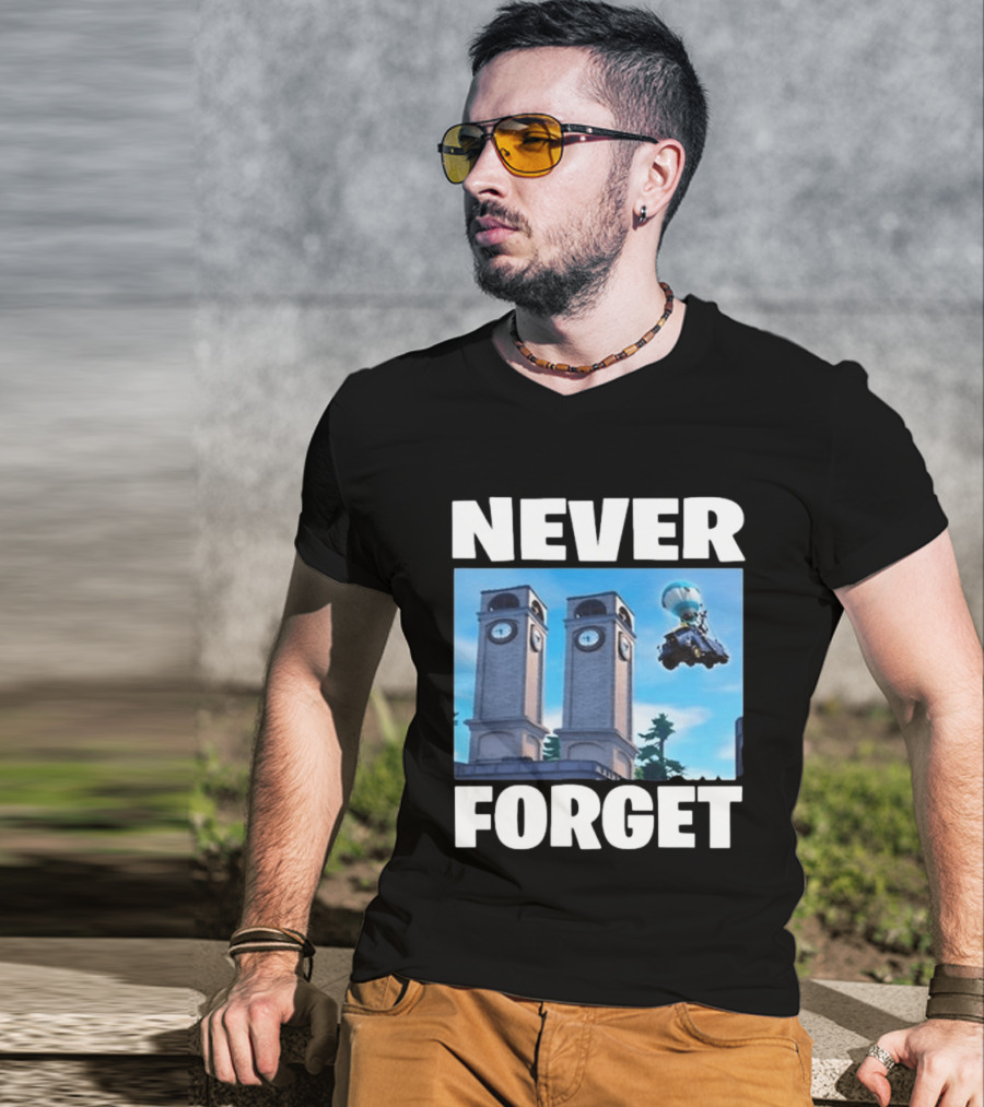 NEVER FORGET Twin Tilted Towers Fortnite Battle Bus T-Shirt