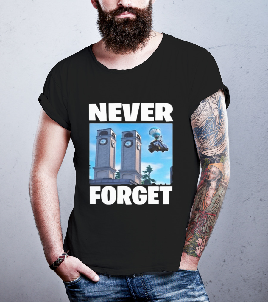 NEVER FORGET Twin Tilted Towers Fortnite Battle Bus T-Shirt