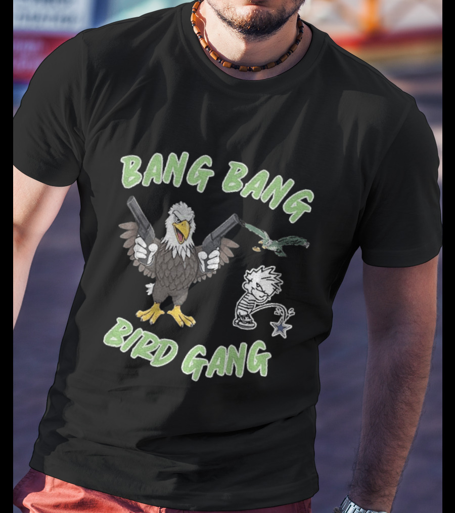Bang Bang Bird Gang Eagle Guns Calvin Peeing Star T-Shirt