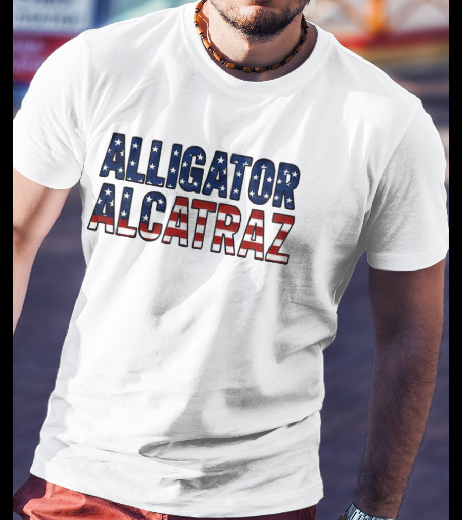 Alligator Alcatraz American Flag Patriotic Stars Stripes T-Shirt