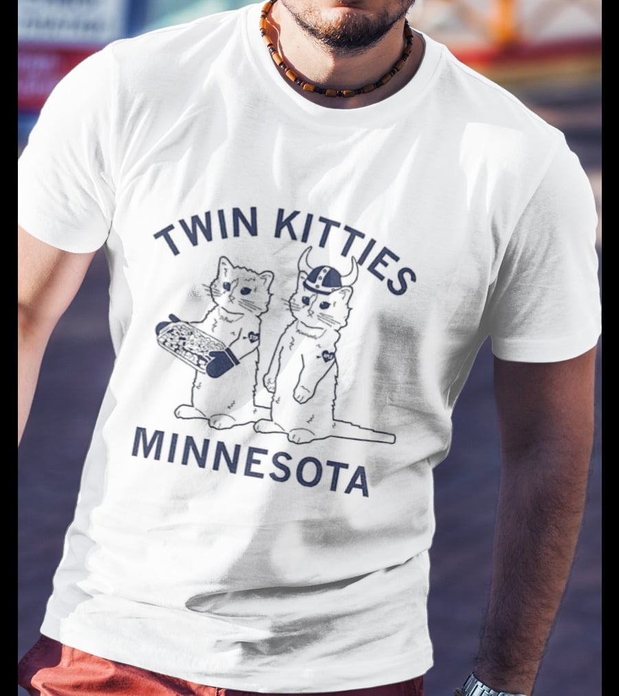 Twin Kitties Minnesota Playful Cat Pair With Baseball Bat T-Shirt
