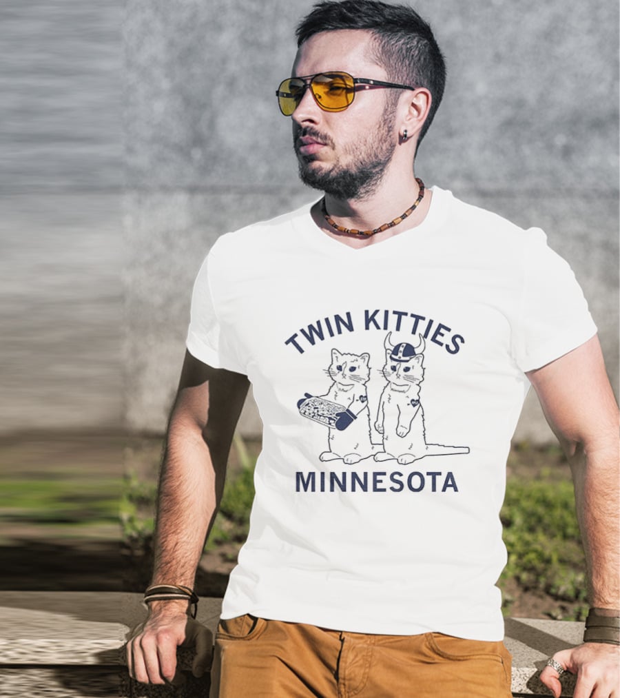 Twin Kitties Minnesota Playful Cat Pair With Baseball Bat T-Shirt