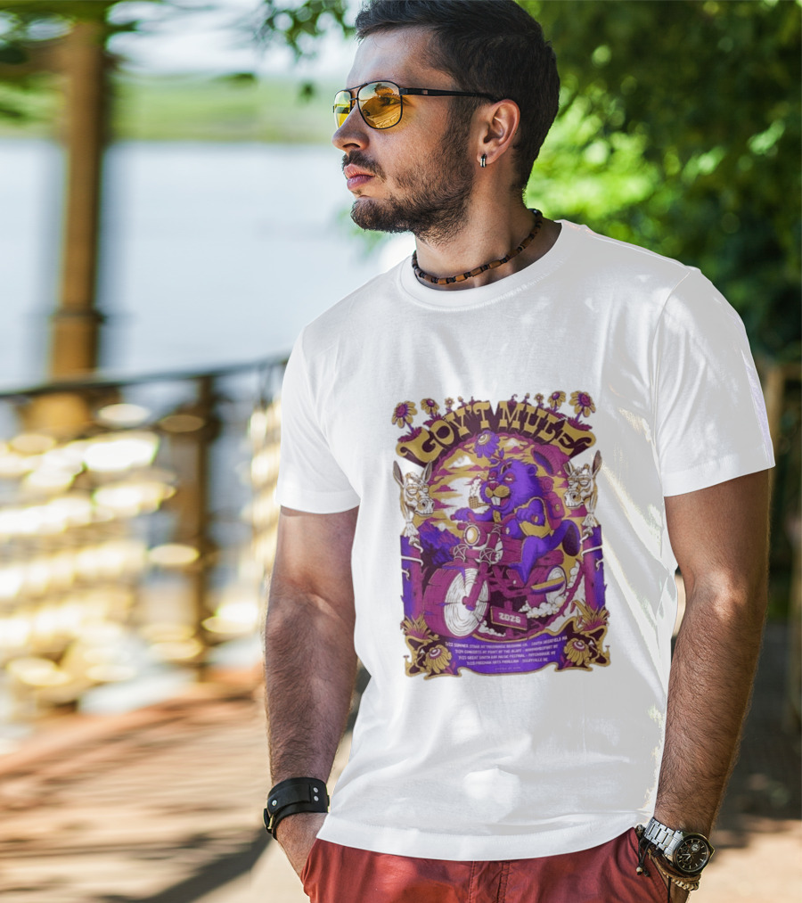 Gov't Mule Summer Tour 2026 Psychedelic Bear Riding Motorcycle Concert Dates And Locations T-Shirt