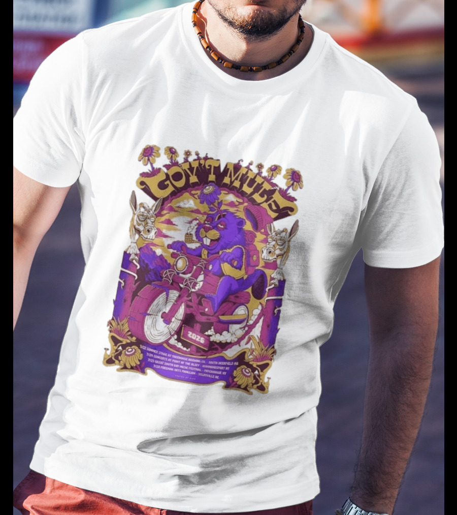 Gov't Mule Summer Tour 2026 Psychedelic Bear Riding Motorcycle Concert Dates And Locations T-Shirt