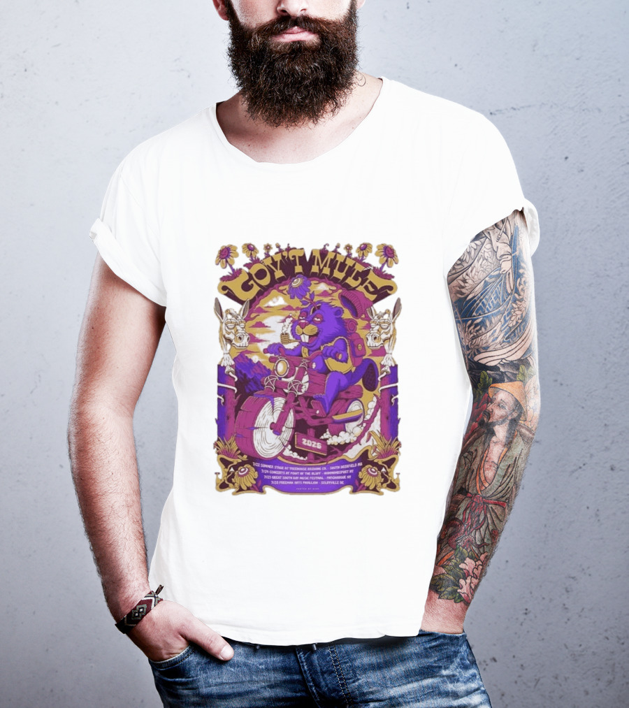 Gov't Mule Summer Tour 2026 Psychedelic Bear Riding Motorcycle Concert Dates And Locations T-Shirt