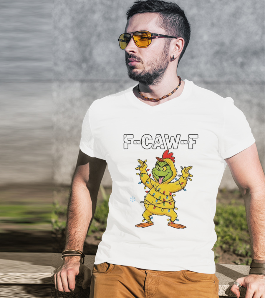 Grinch Chicken F Caw F Snow Christmas Lights 2025 T-Shirt