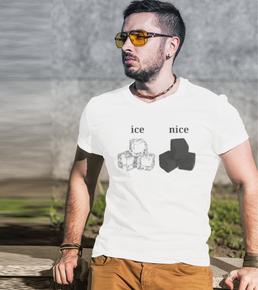 Ice Vs Nice Cubes Playful Word T-Shirt
