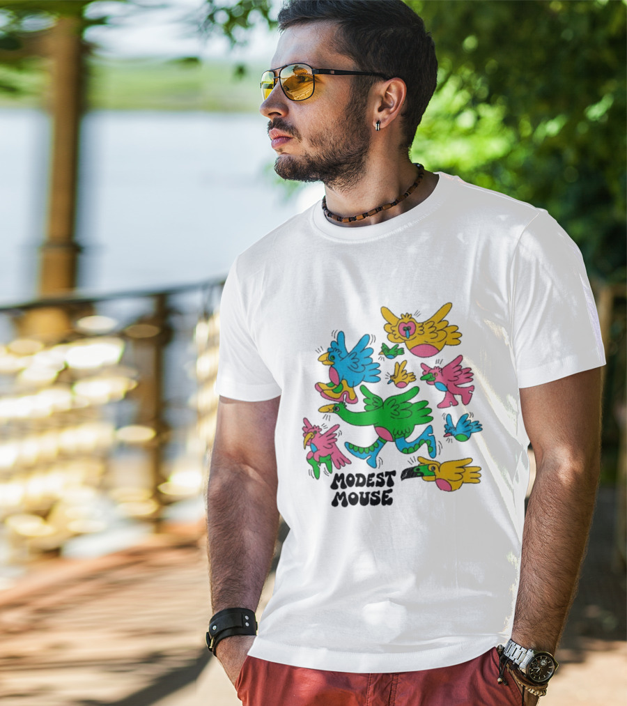 Modest Mouse Colorful Birds Flock T-Shirt