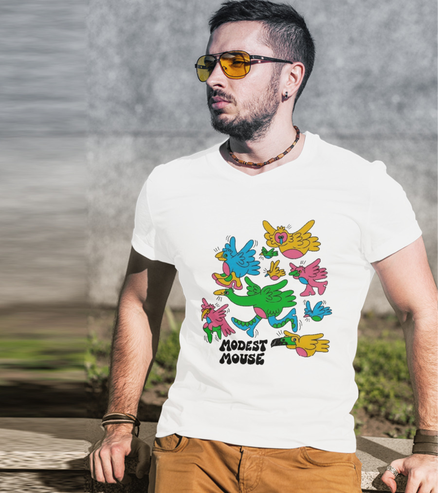 Modest Mouse Colorful Birds Flock T-Shirt