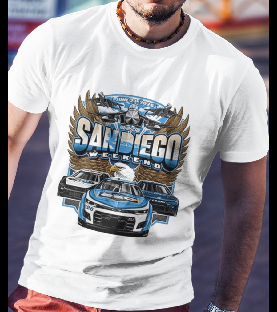 June 21 2026 NASCAR San Diego Weekend Americana Event Racing Cars And Eagle Wings T-Shirt