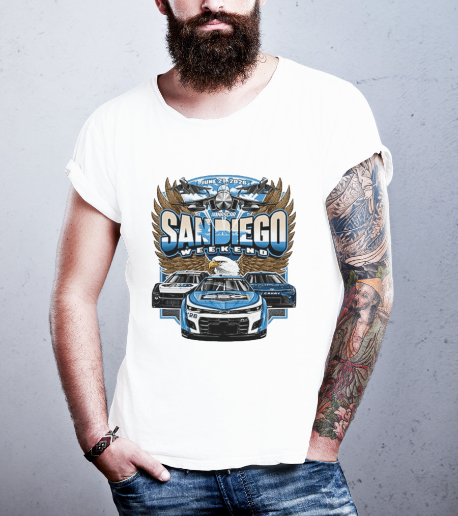June 21 2026 NASCAR San Diego Weekend Americana Event Racing Cars And Eagle Wings T-Shirt