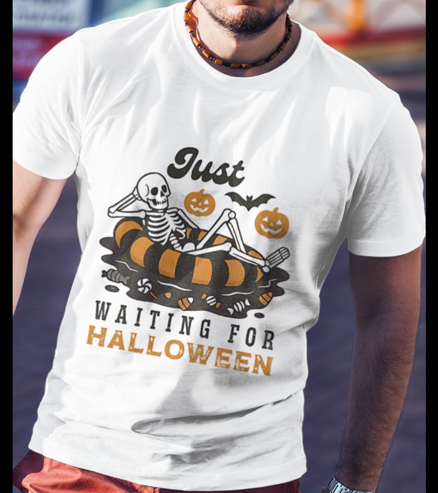 Just Waiting For Halloween Skeleton Beach 2025 T-Shirt
