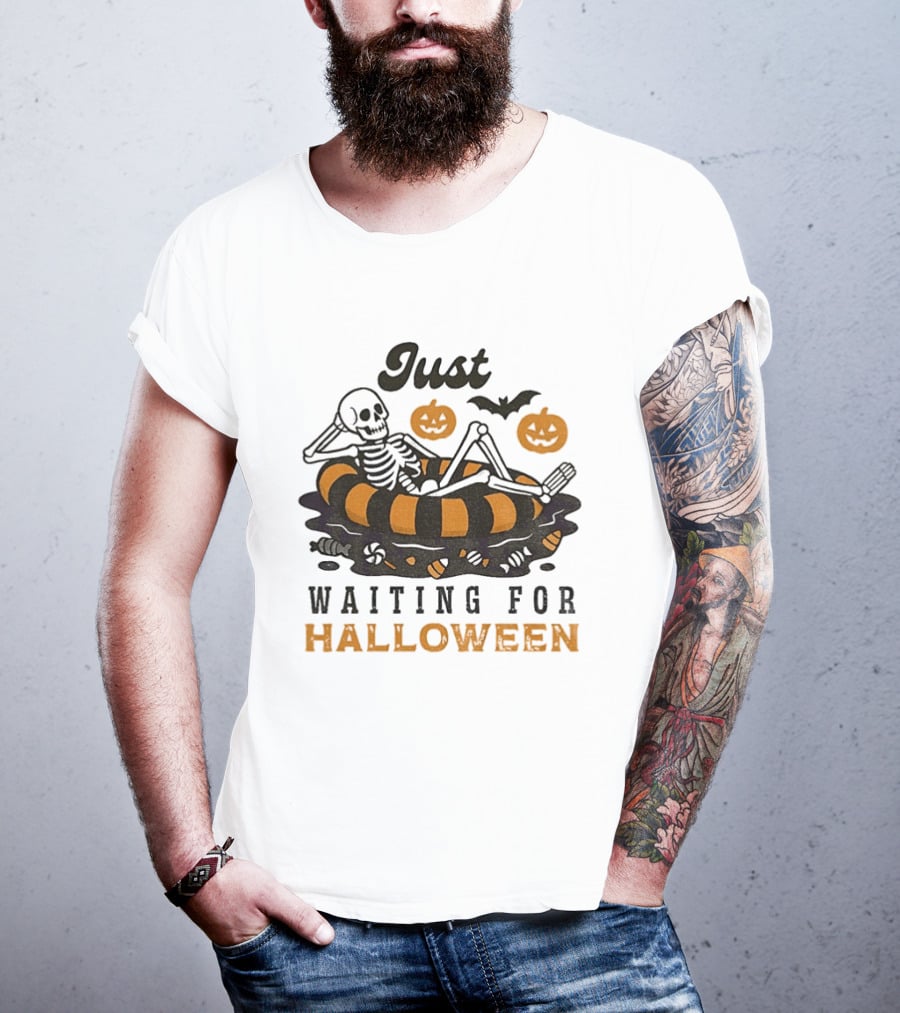 Just Waiting For Halloween Skeleton Beach 2025 T-Shirt
