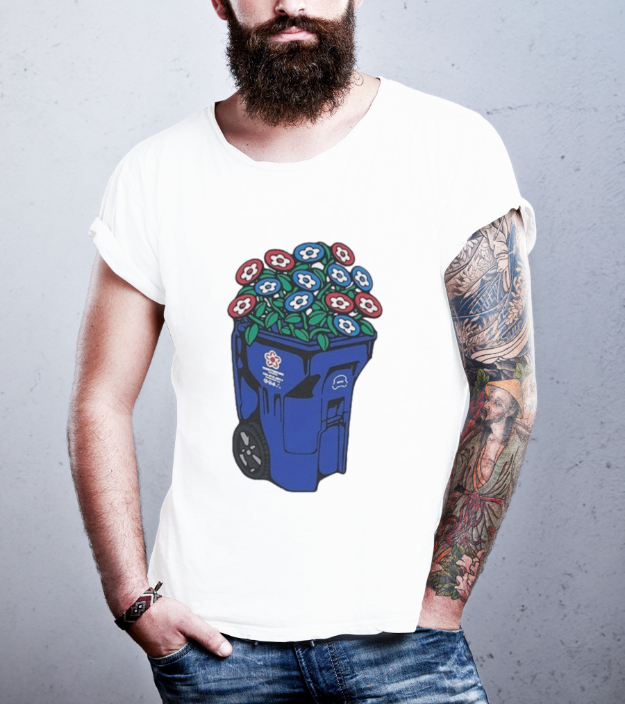 Vandy The Pink Trash Can Blue Recycling Bin Flowers T-Shirt