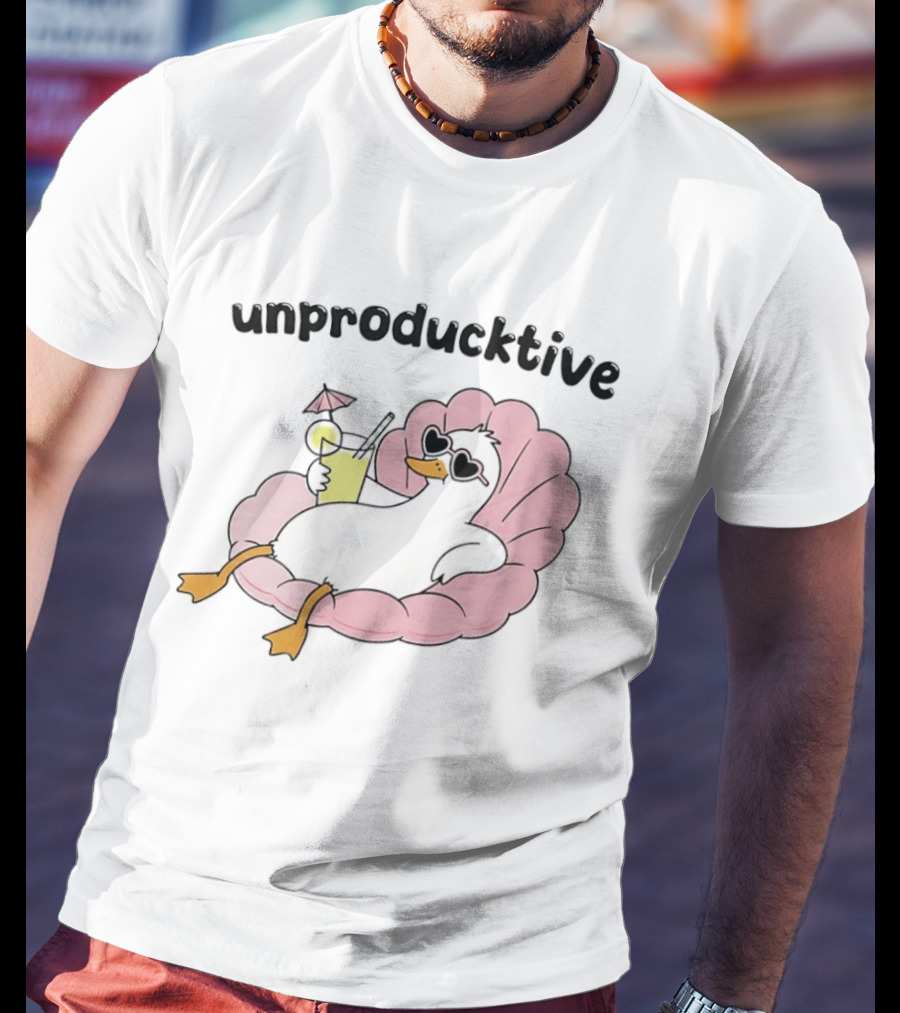 Unproducktive Duck Relaxing In A Shell With A Cocktail Sunglasses Lemonade T-Shirt