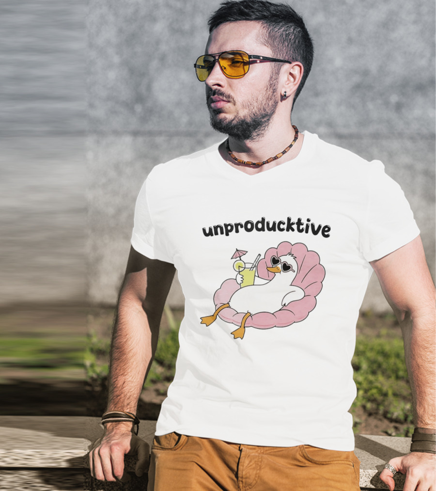 Unproducktive Duck Relaxing In A Shell With A Cocktail Sunglasses Lemonade T-Shirt