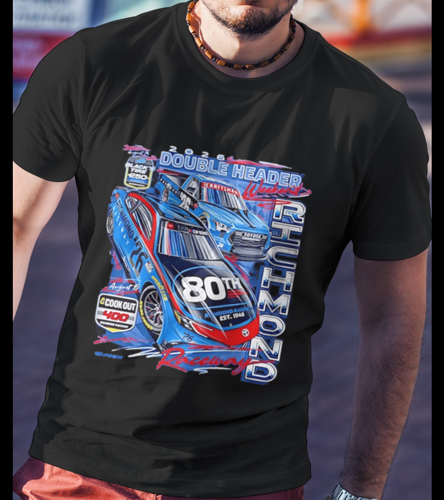 2026 Richmond Raceway Double Header Weekend 80th Anniversary Black Tire 250 Cook Out 400 T-Shirt