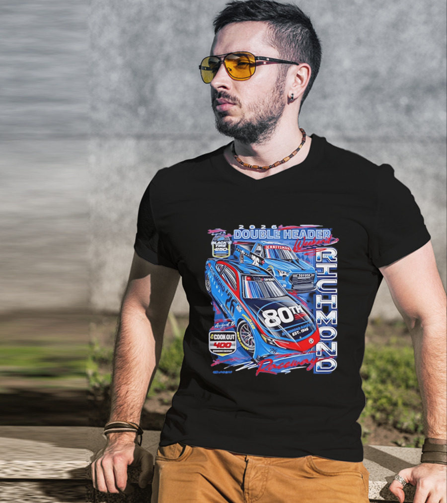 2026 Richmond Raceway Double Header Weekend 80th Anniversary Black Tire 250 Cook Out 400 T-Shirt