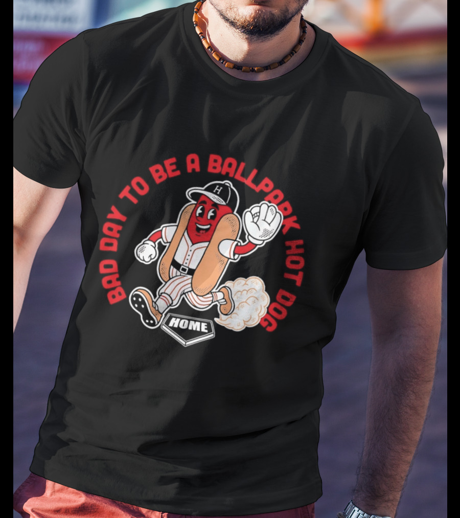 Bad Day To Be A Ballpark Hot Dog Cleveland Baseball Cartoon T-Shirt