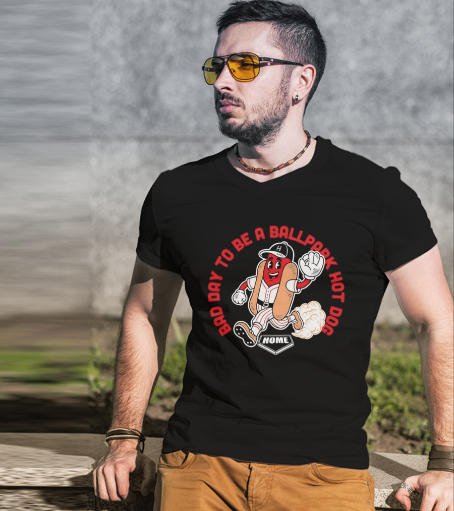 Bad Day To Be A Ballpark Hot Dog Cleveland Baseball Cartoon T-Shirt