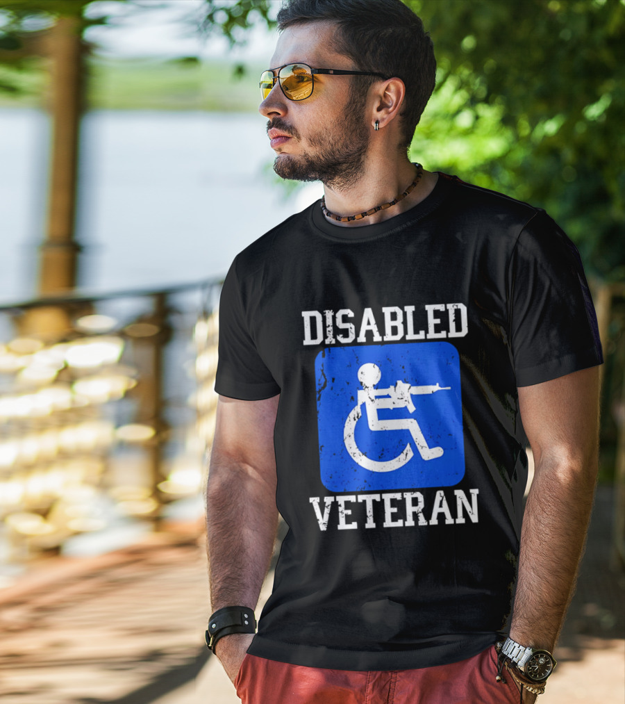 Disabled Veteran Blue Wheelchair Symbol With Gun T-Shirt