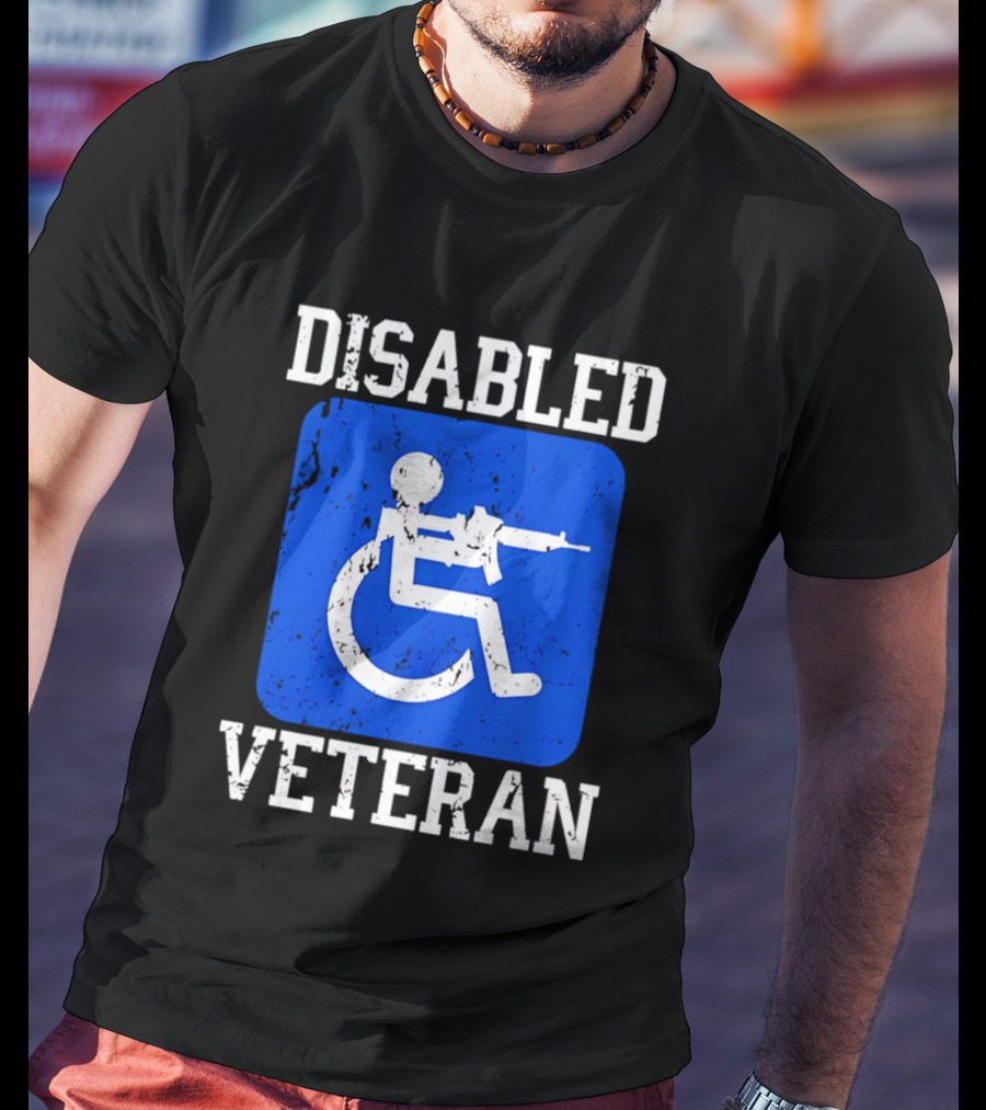 Disabled Veteran Blue Wheelchair Symbol With Gun T-Shirt