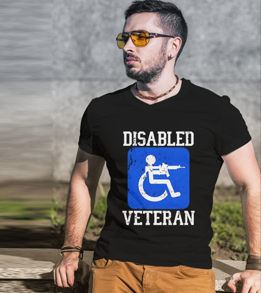 Disabled Veteran Blue Wheelchair Symbol With Gun T-Shirt