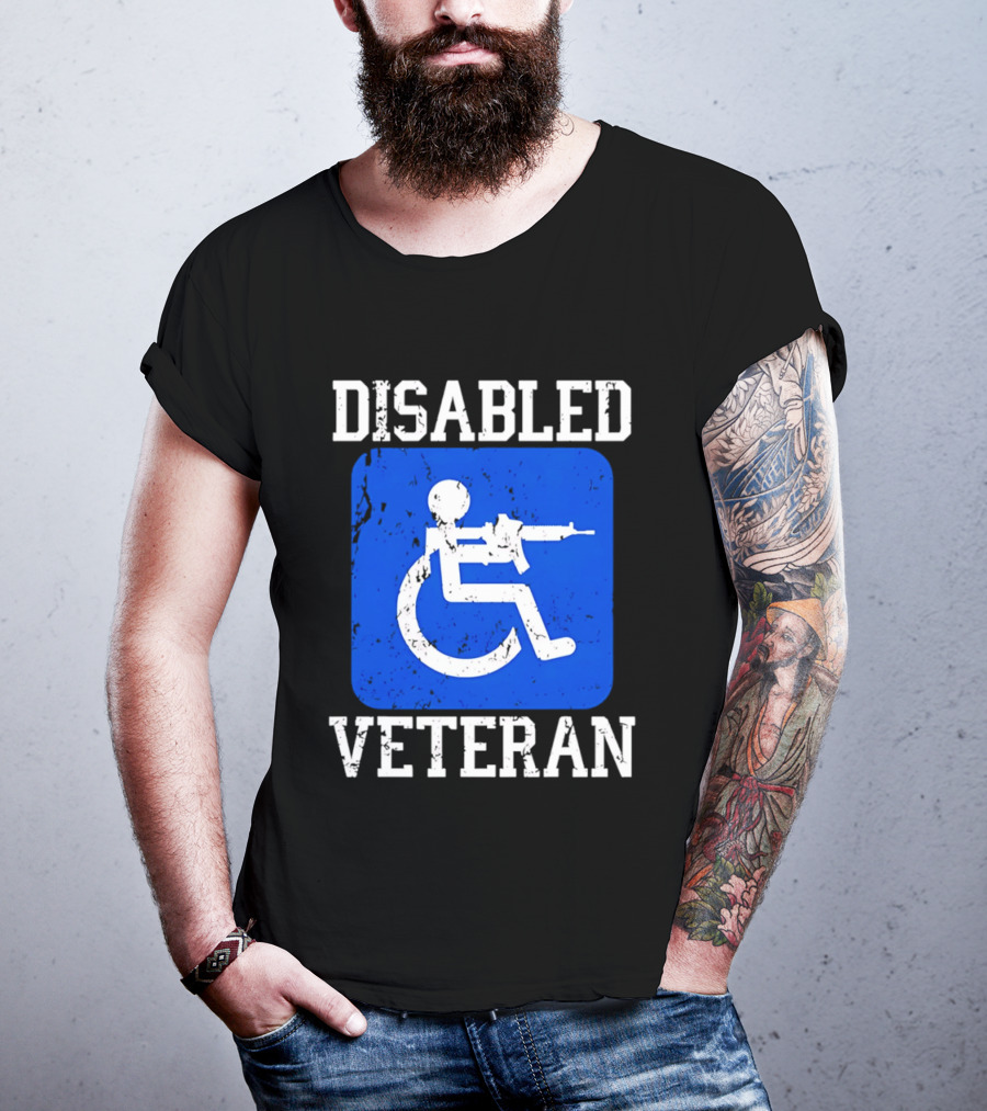 Disabled Veteran Blue Wheelchair Symbol With Gun T-Shirt